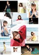 A collage of photos of a young woman on the beach.